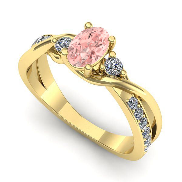 Inel de logodna din aur galben cu diamant de laborator roz