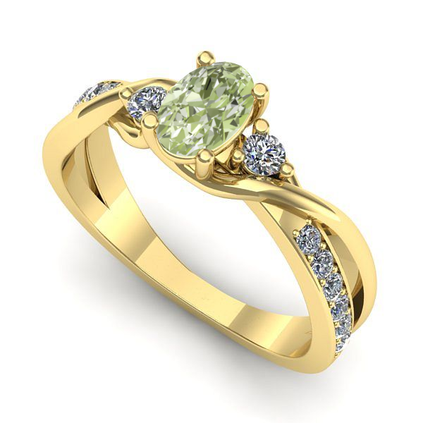 Inel de logodna din aur galben cu diamant de laborator verde