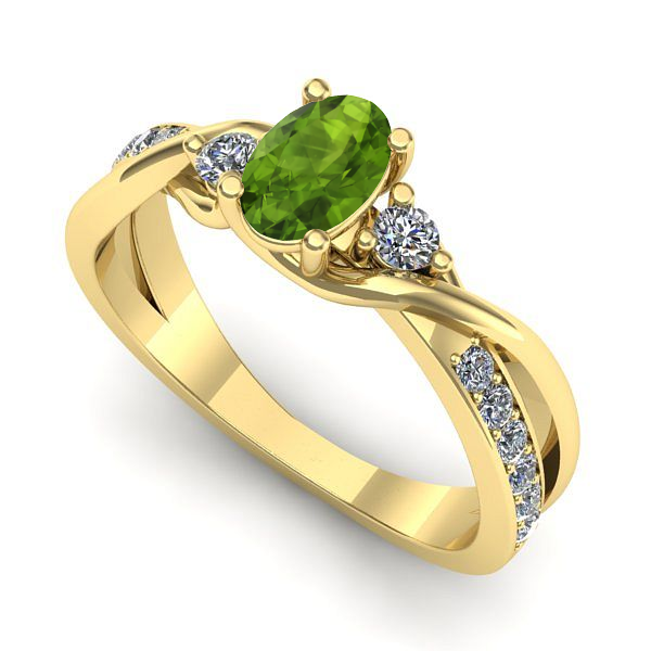 Inel logodna din aur galben cu peridot