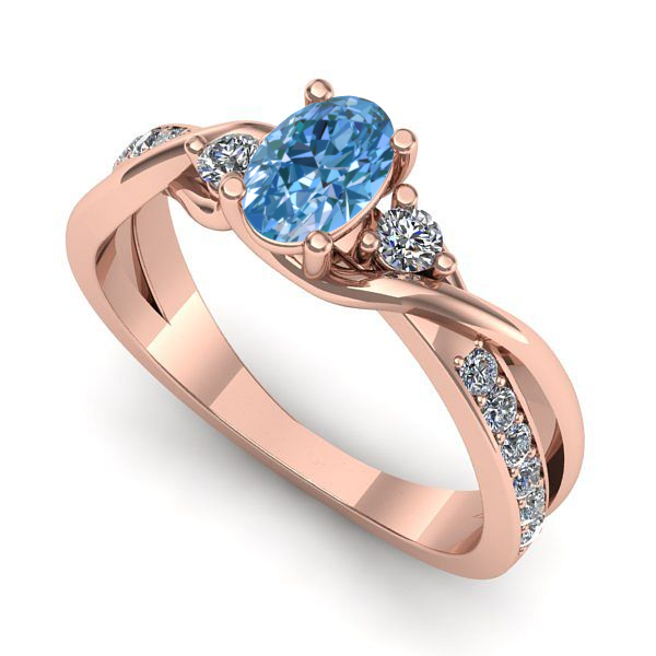 Inel de logodna din aur roz cu diamant de laborator albastru