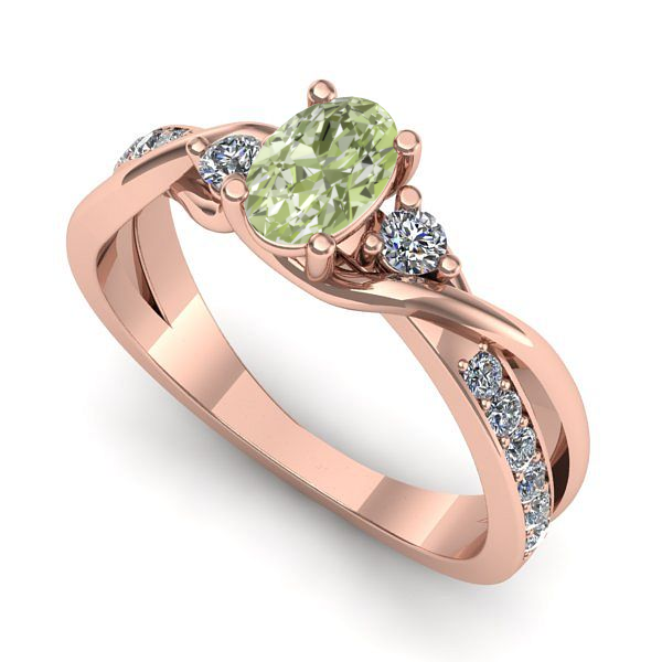 Inel din aur roz cu diamant de laborator verde