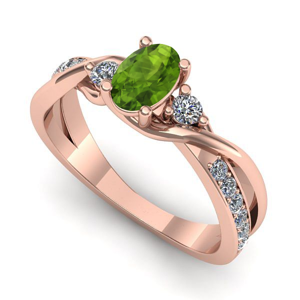 Inel logodna din aur roz cu peridot