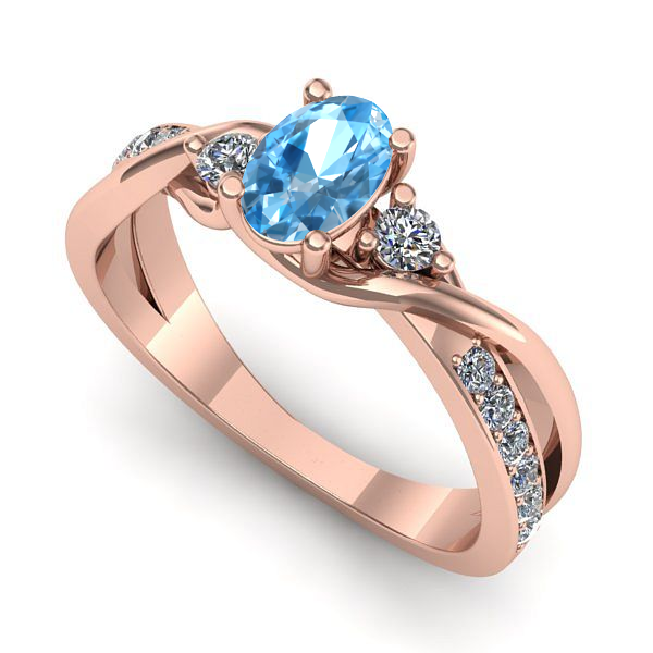 Inel din aur roz cu topaz blue