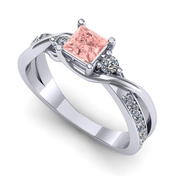 Inel de logodna din aur alb cu diamant de laborator roz