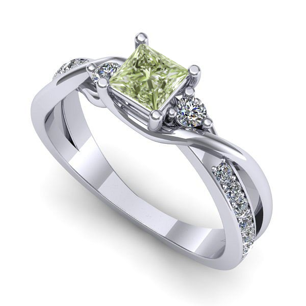 Inel de logodna din aur alb cu diamant de laborator verde