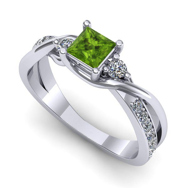 Inel de logodna din aur alb cu peridot