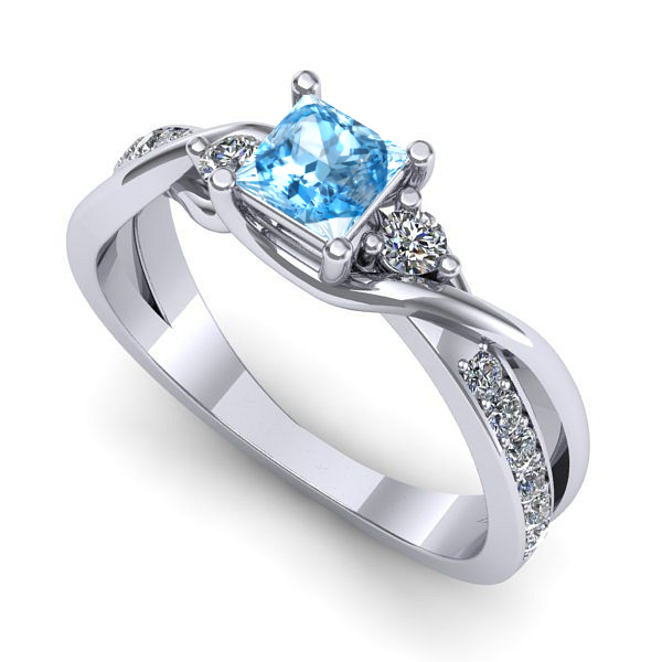 Inel din aur alb cu topaz blue