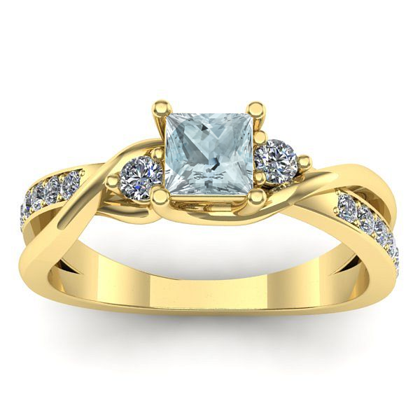 Inel de logodna cu aquamarin patrat