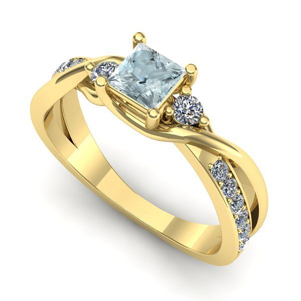 Inel de logodna din aur galben cu aquamarin
