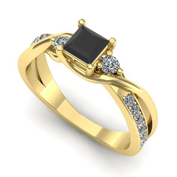 Inel de logodna din aur galben cu diamant negru