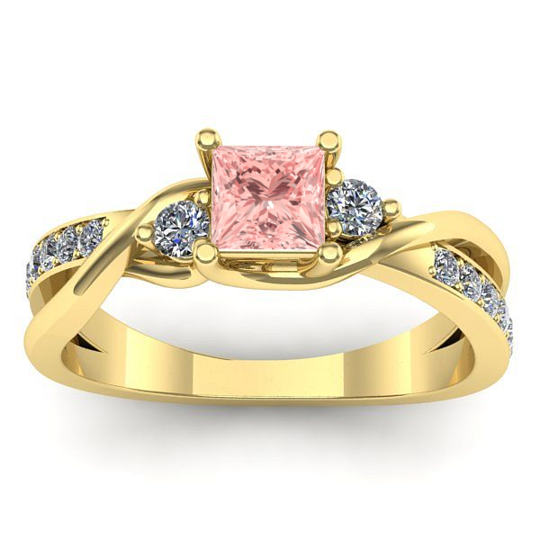 Inel logodna cu diamant de laborator roz patrat