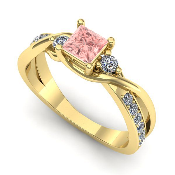 Inel din aur galben cu diamant de laborator roz