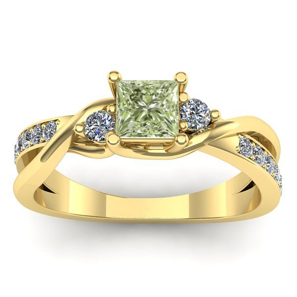 Inel logodna cu diamant de laborator verde patrat