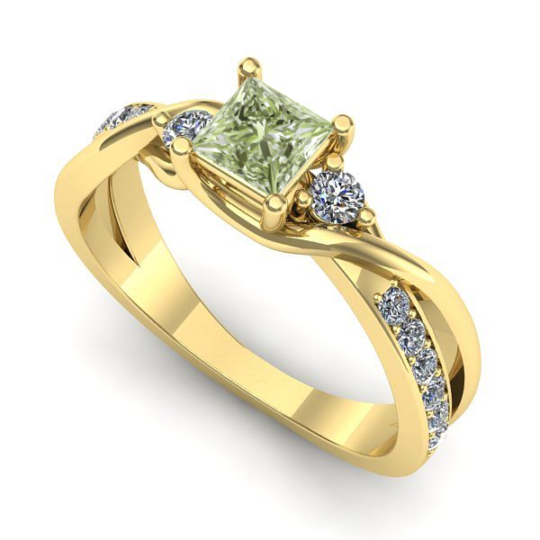 Inel logodna din aur galben cu diamant de laborator verde