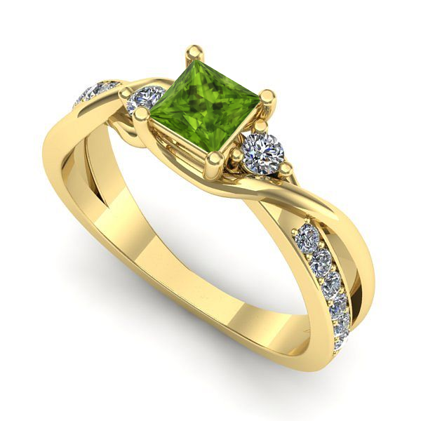 Inel logodna din aur galben cu peridot