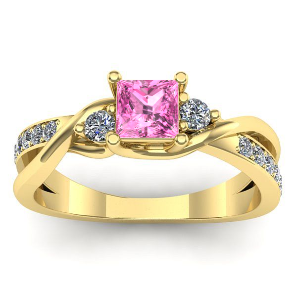 Inel de logodna cu safir roz patrat