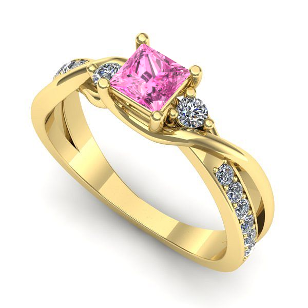 Inel de logodna din aur galben cu safir roz