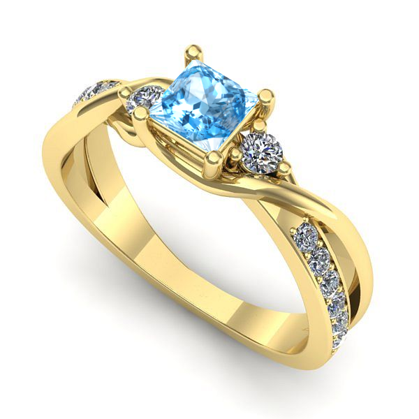 Inel din aur galben cu topaz blue