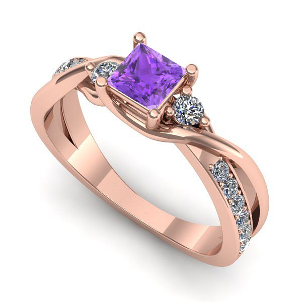 Inel de logodna din aur roz cu ametist