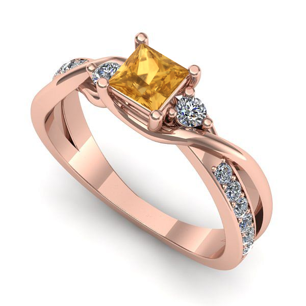 Inel logodna din aur roz cu citrin