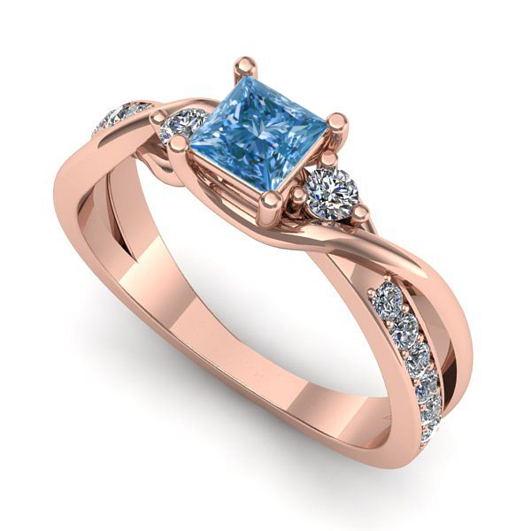 Inel din aur roz cu diamant de laborator albastru