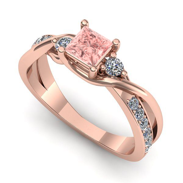 Inel logodna din aur roz cu diamant de laborator roz