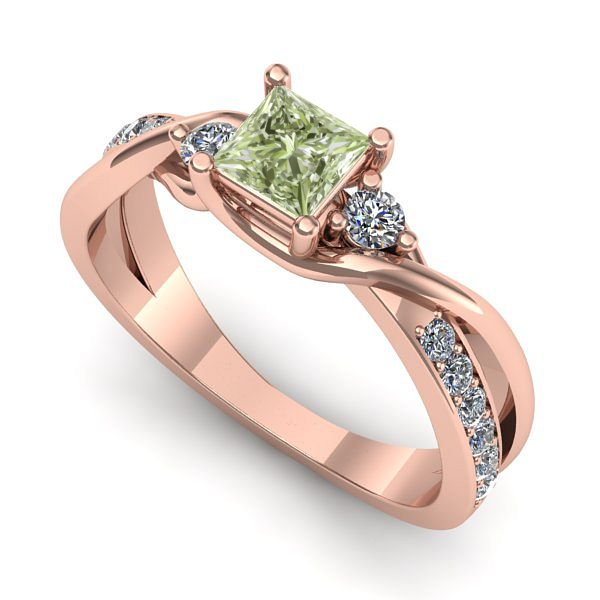 Inel de logodna din aur roz cu diamant de laborator verde