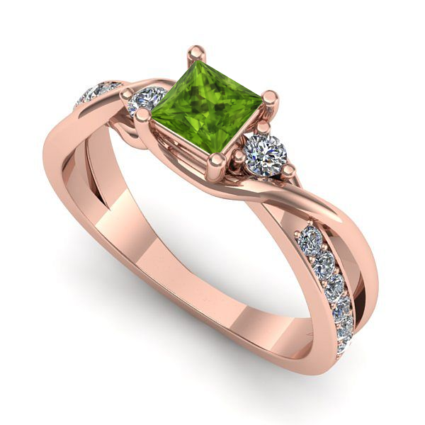Inel din aur roz cu peridot