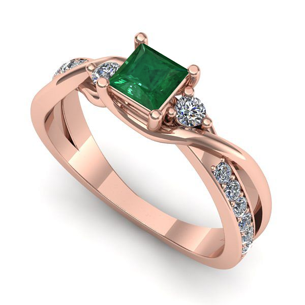 Inel de logodna din aur roz cu smarald