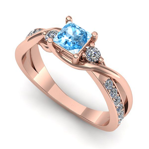 Inel de logodna din aur roz cu topaz blue