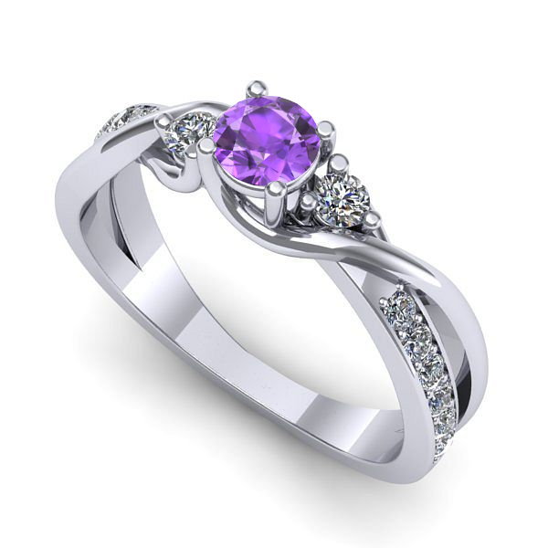 Inel de logodna din aur alb cu ametist