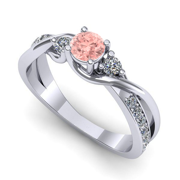 Inel de logodna din aur alb cu diamant de laborator roz
