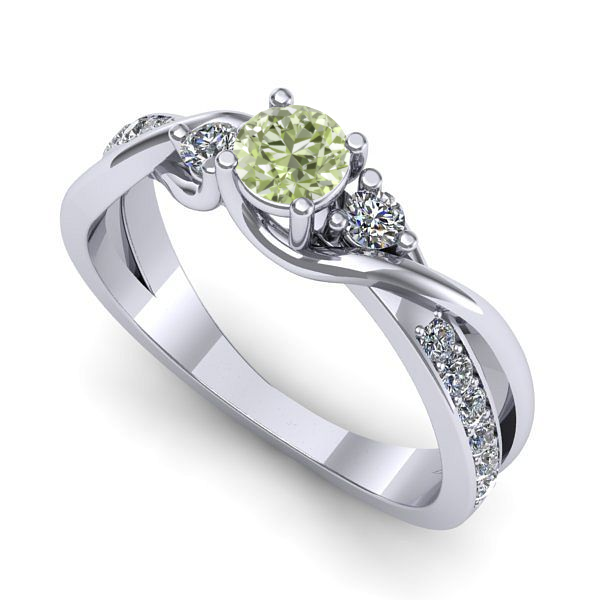 Inel logodna din aur alb cu diamant de laborator verde