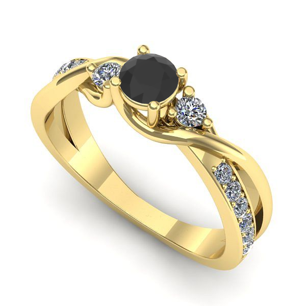 Inel de logodna din aur galben cu diamant negru