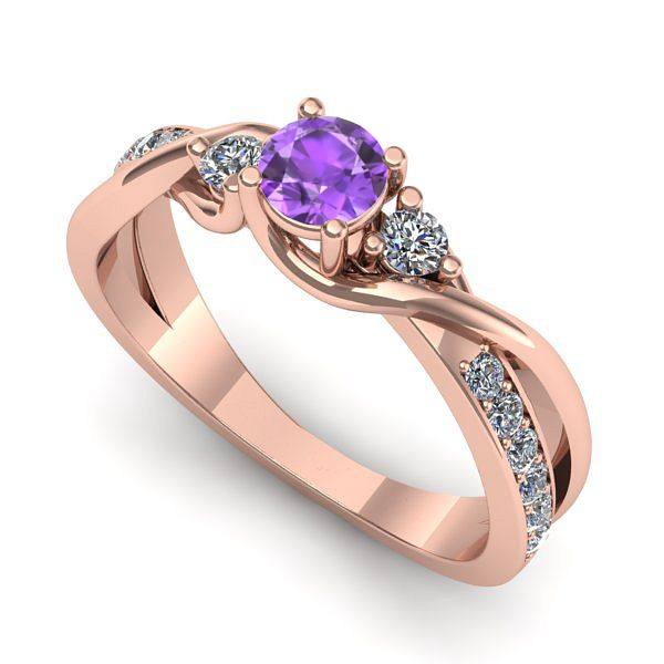 Inel logodna din aur roz cu ametist