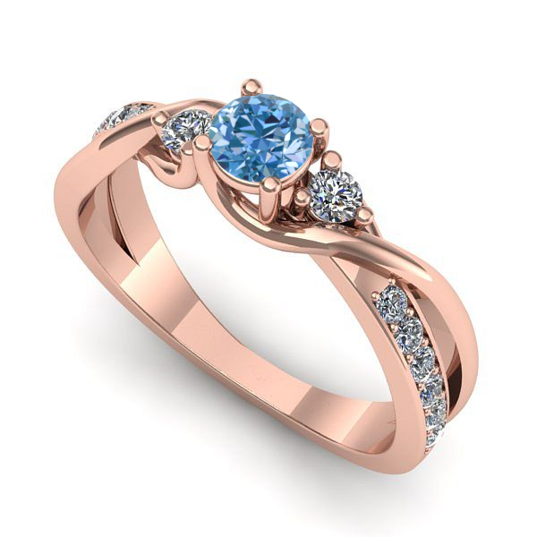 Inel logodna din aur roz cu diamant de laborator albastru
