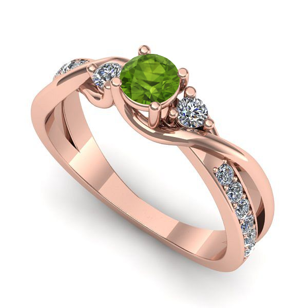 Inel logodna din aur roz cu peridot
