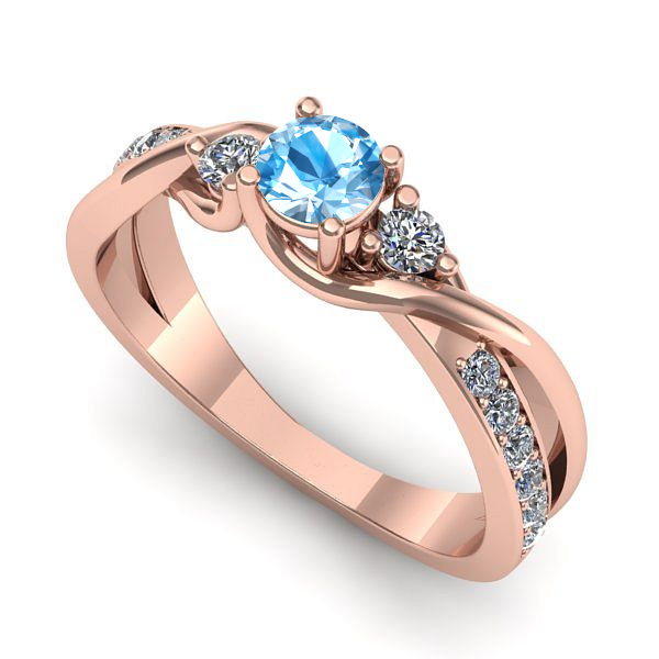 Inel logodna din aur roz cu topaz blue