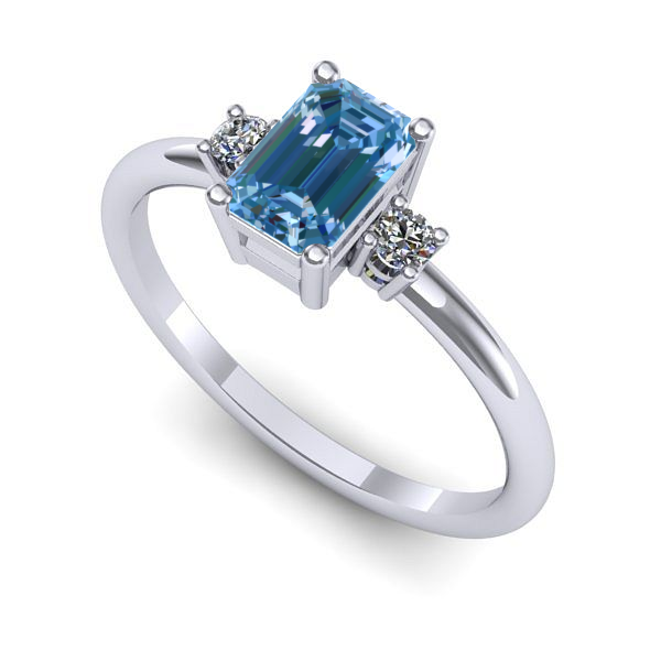 Inel din aur alb cu diamant de laborator albastru