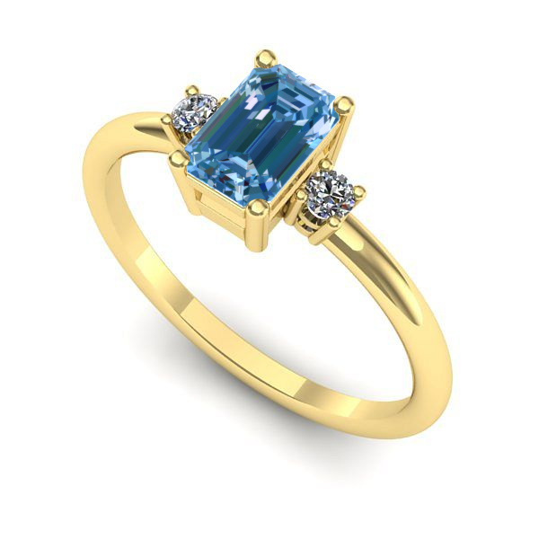 Inel din aur galben cu diamant de laborator albastru