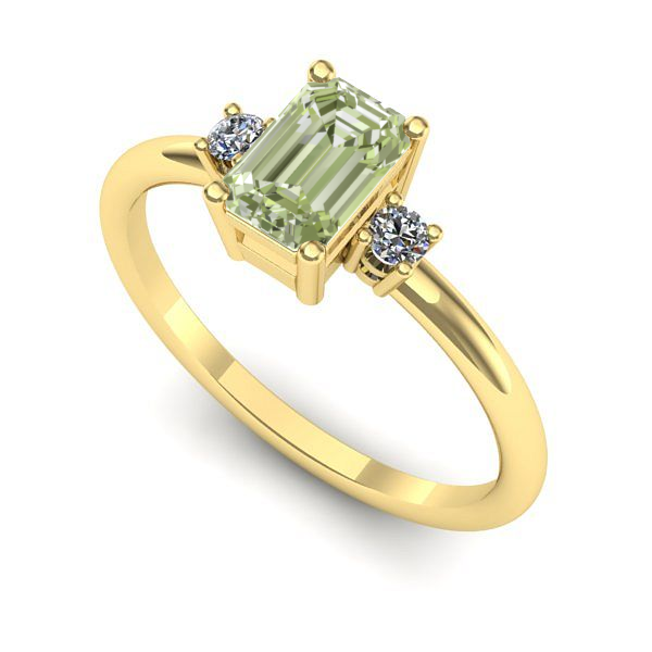 Inel de logodna din aur galben cu diamant de laborator verde