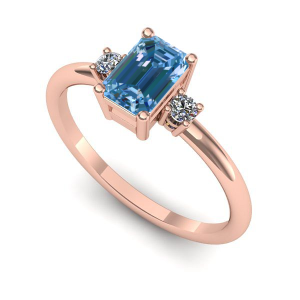Inel logodna din aur roz cu diamant de laborator albastru