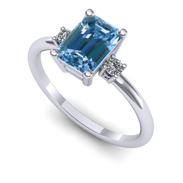 Inel din aur alb cu diamant de laborator albastru