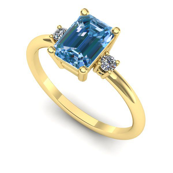 Inel logodna din aur galben cu diamant de laborator albastru