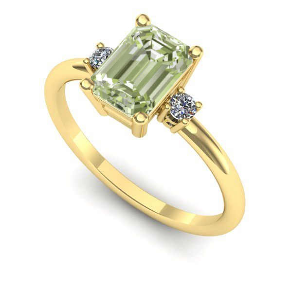 Inel logodna din aur galben cu diamant de laborator verde