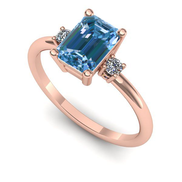Inel din aur roz cu diamant de laborator albastru