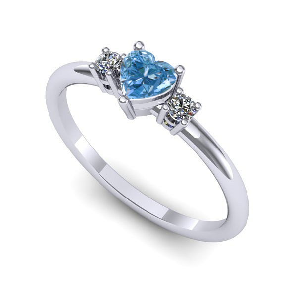 Inel din aur alb cu diamant de laborator albastru