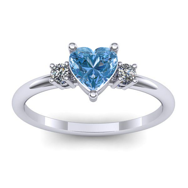 Inel logodna cu diamant de laborator albastru inima