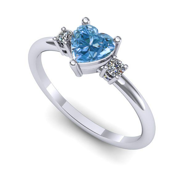 Inel logodna din aur alb cu diamant de laborator albastru