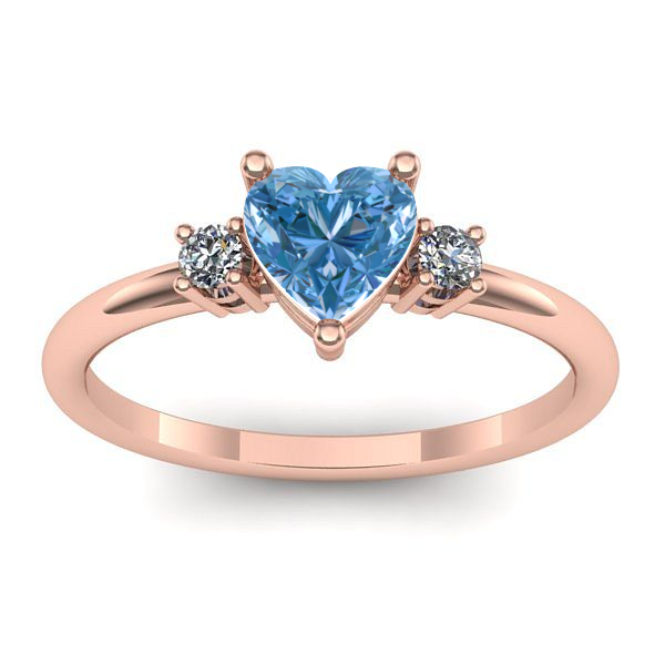 Inel cu diamant de laborator albastru inima